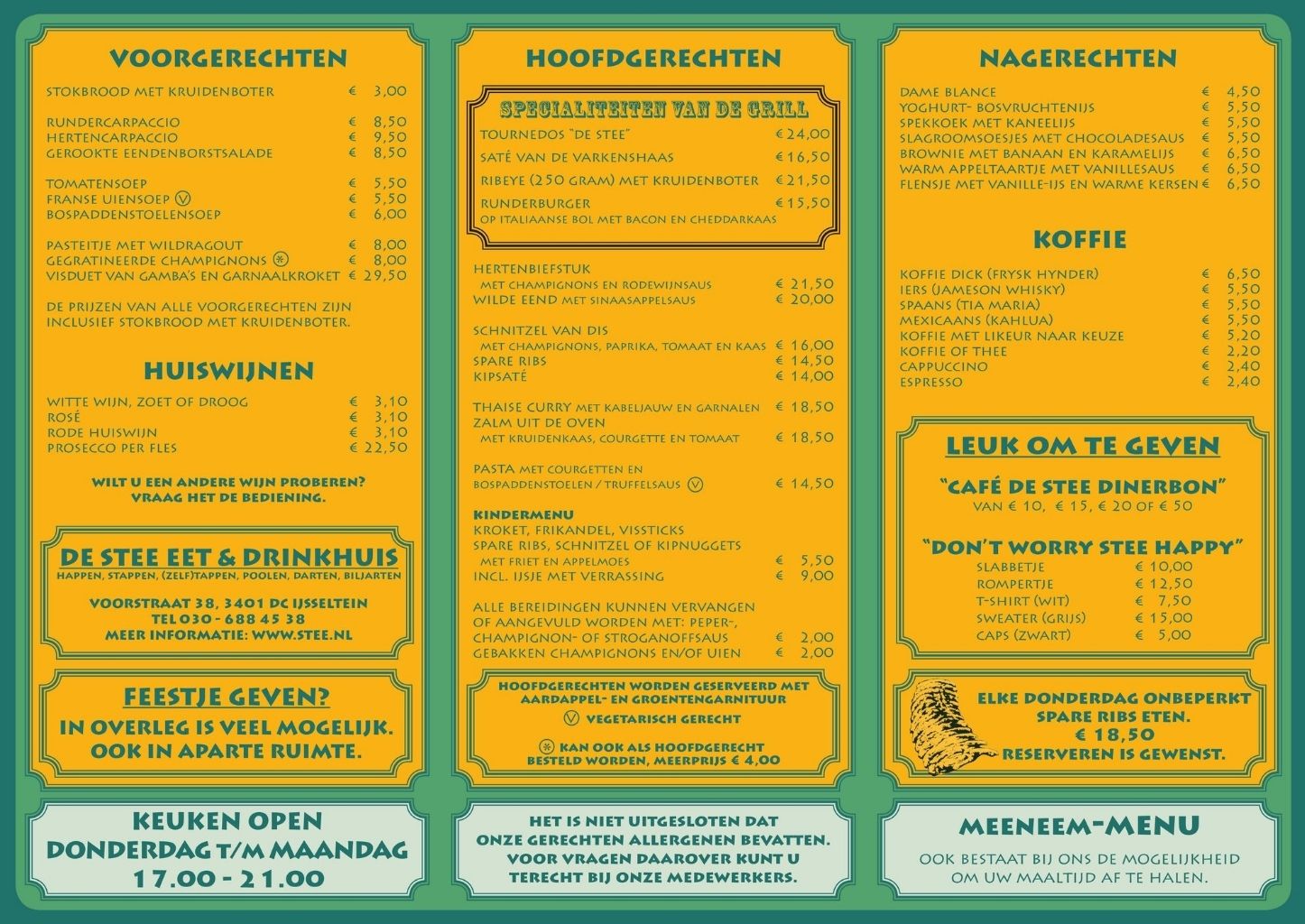Heerlijk uit eten in IJsselstein doe je in De Stee, bekijk onze menukaart