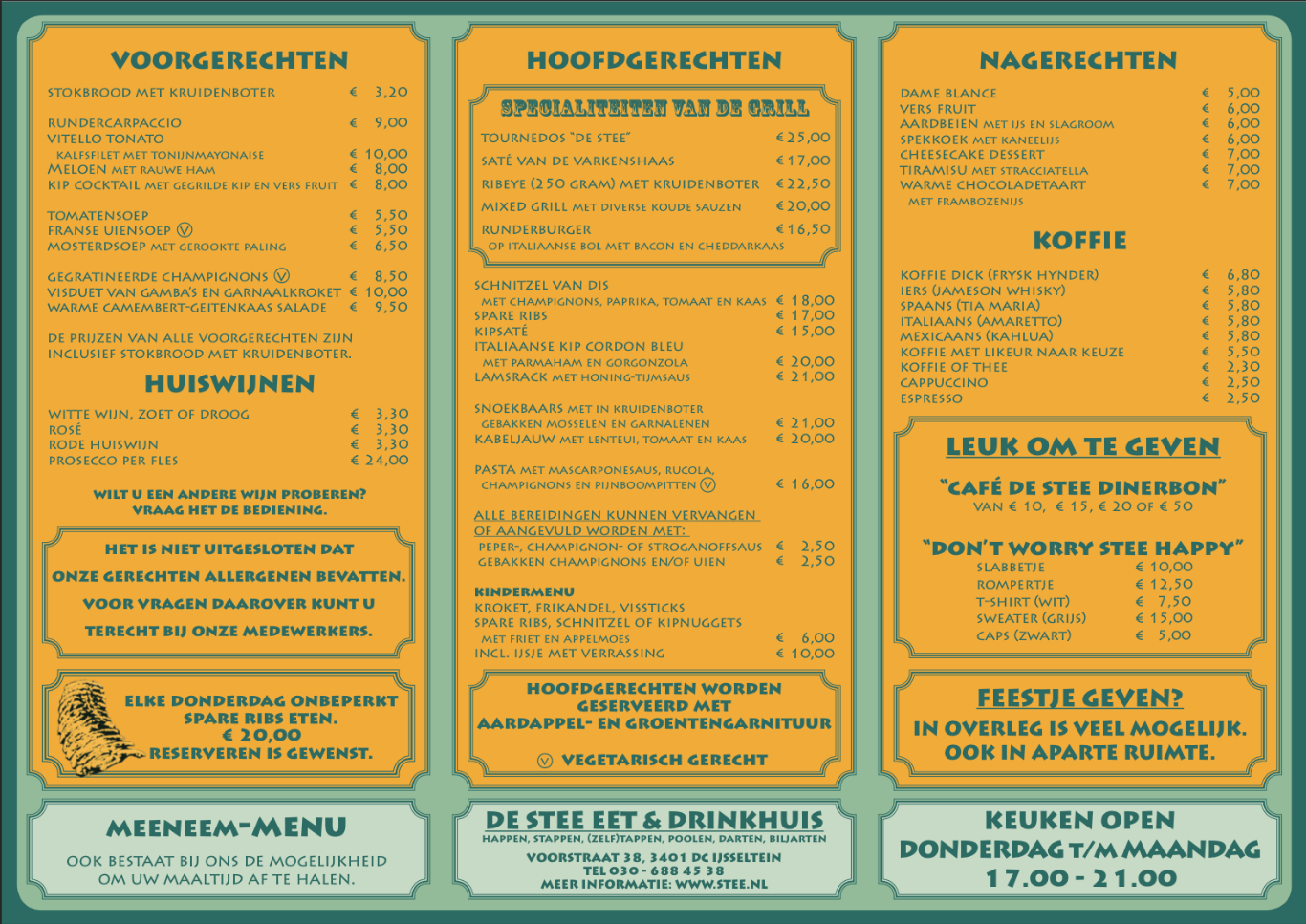 Heerlijk uit eten in IJsselstein doe je in De Stee, bekijk onze menukaart