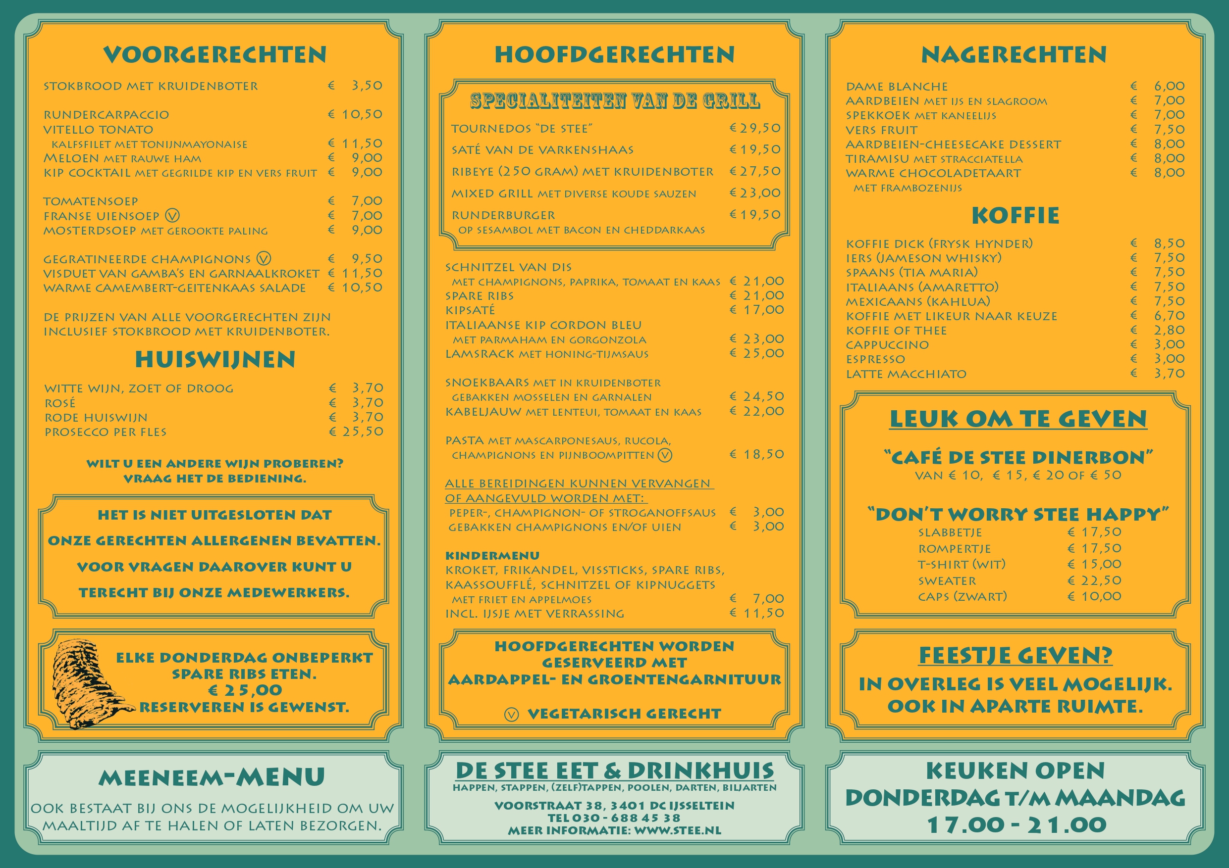 Heerlijk uit eten in IJsselstein doe je in De Stee, bekijk onze menukaart